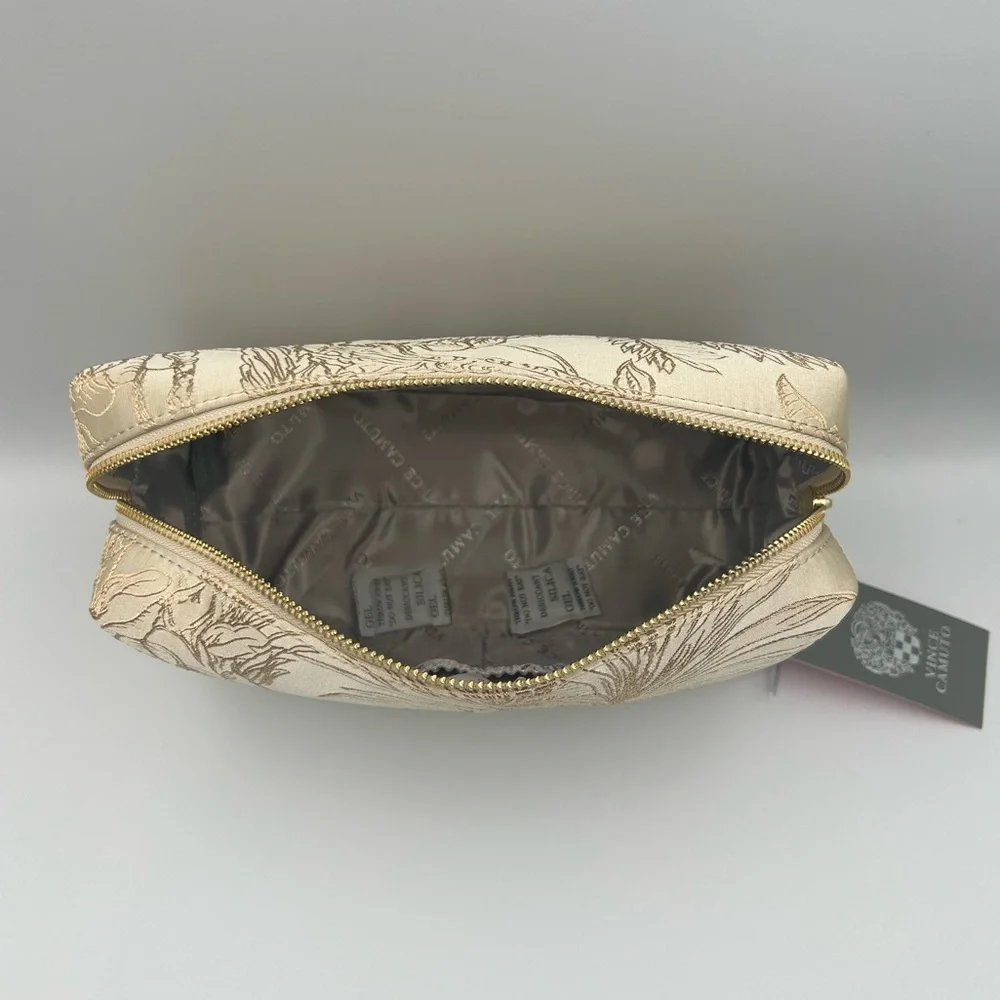 *New* Vince Camuto Cream and Gold Animal and Plant Scene Cosmetic/Travel Bag - Picture 8 of 15